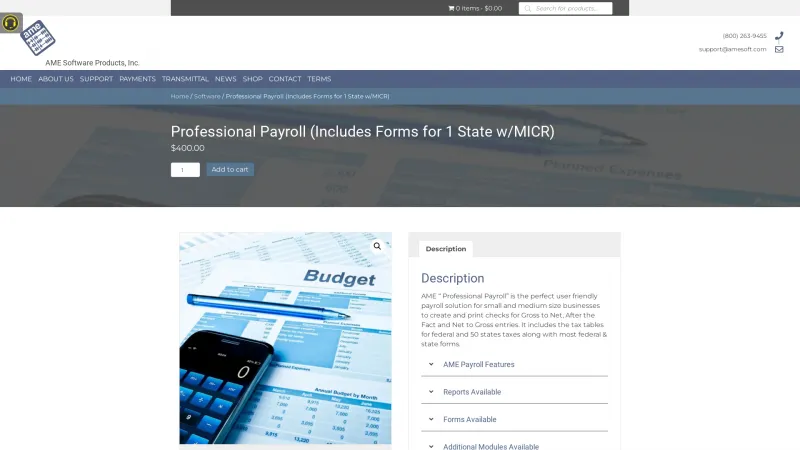 Homepage of AME Payroll