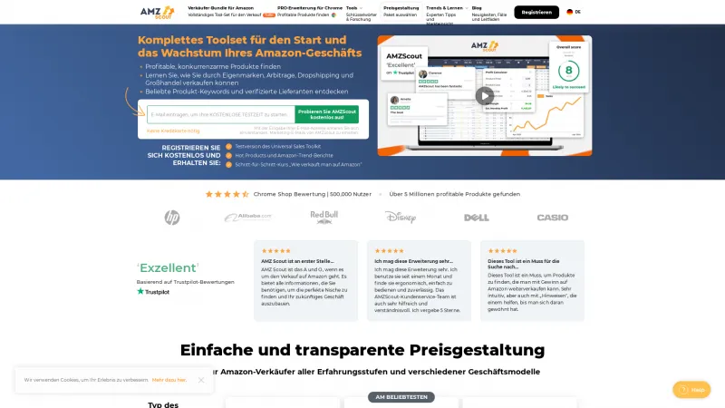Homepage of AMZScout