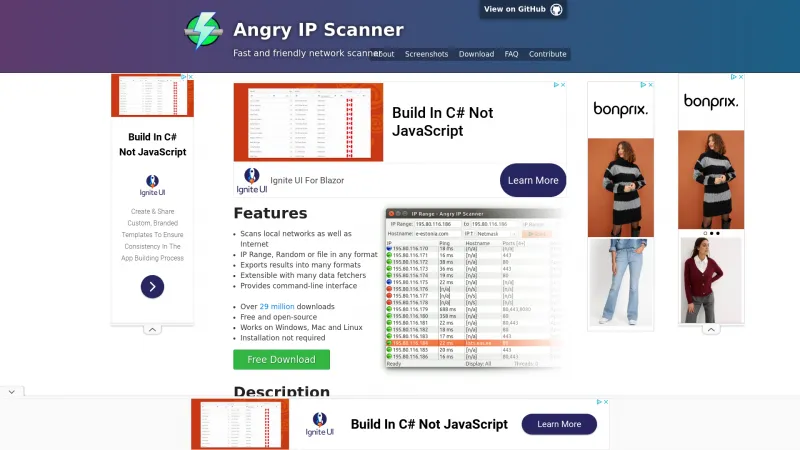 Homepage of Angry IP Scanner