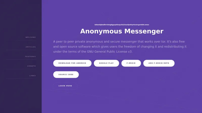 Homepage of Anonymous Messenger