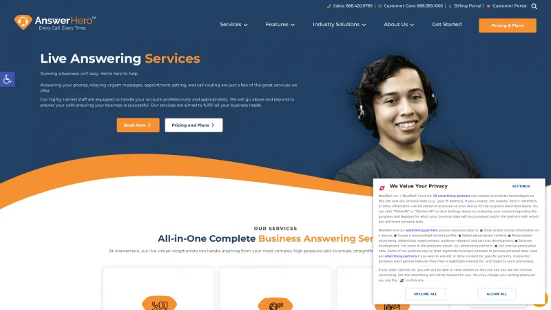 Homepage of AnswerHero