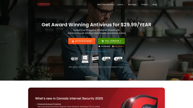 Homepage of Comodo Antivirus