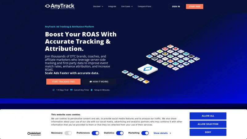 Homepage of AnyTrack