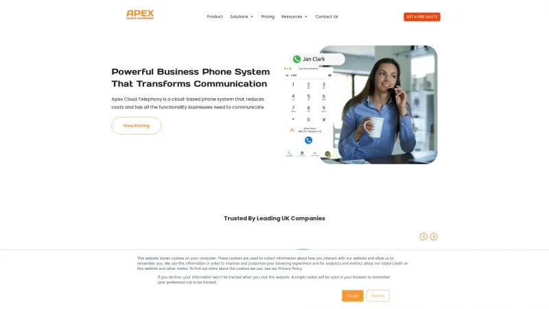 Homepage of Apex PBX