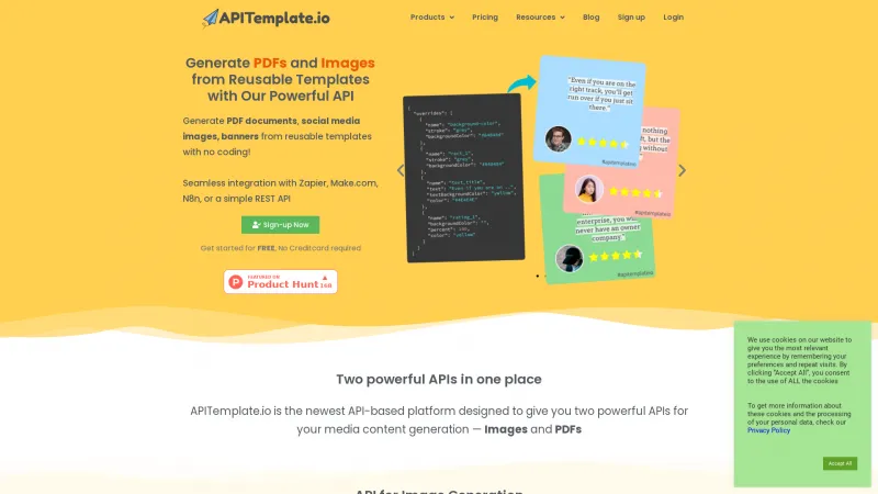 Homepage of APITemplate.io