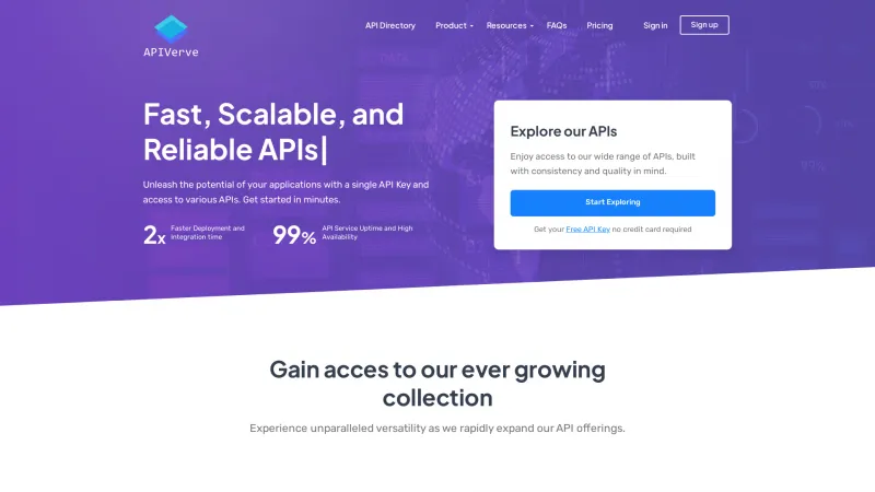 Homepage of APIVerve