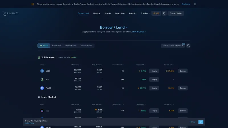 Homepage of Kamino Finance