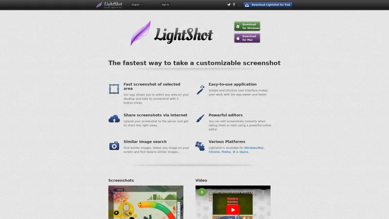 Homepage of Lightshot