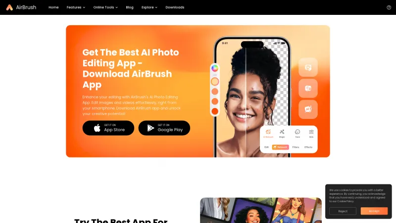 Homepage of AirBrush