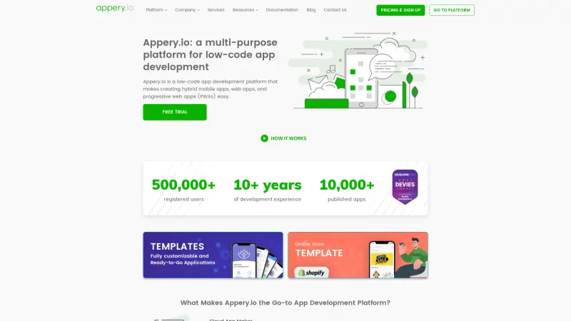 Homepage of Appery.io