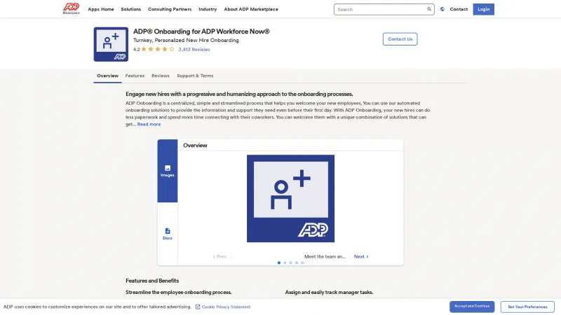 Homepage of ADP Onboarding