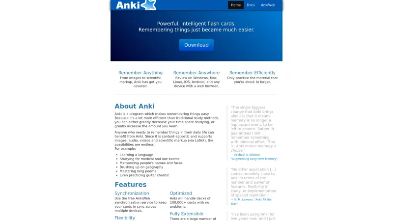 Homepage of Anki