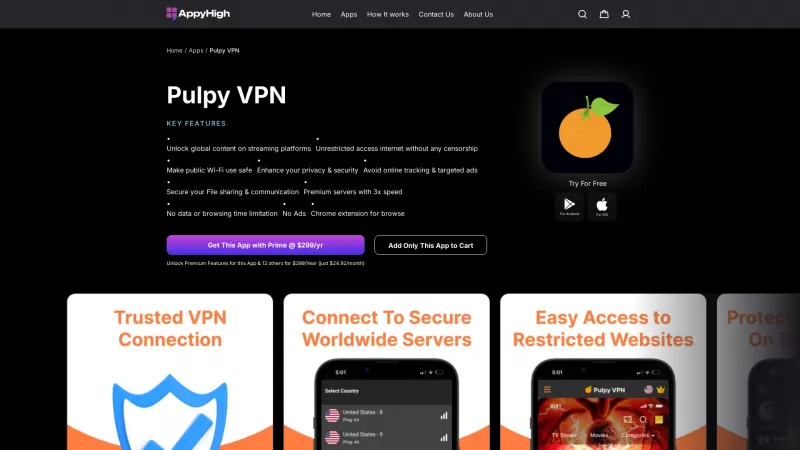 Homepage of Pulpy VPN