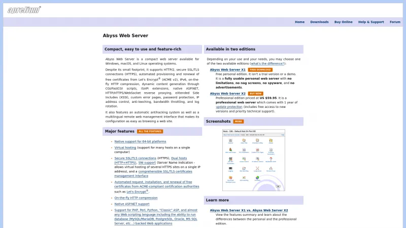 Homepage of Abyss Web Server