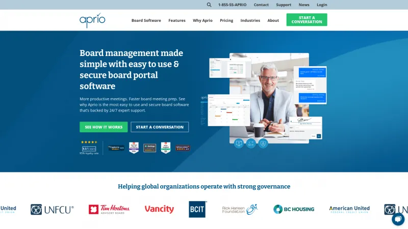 Homepage of Aprio Board Management Software