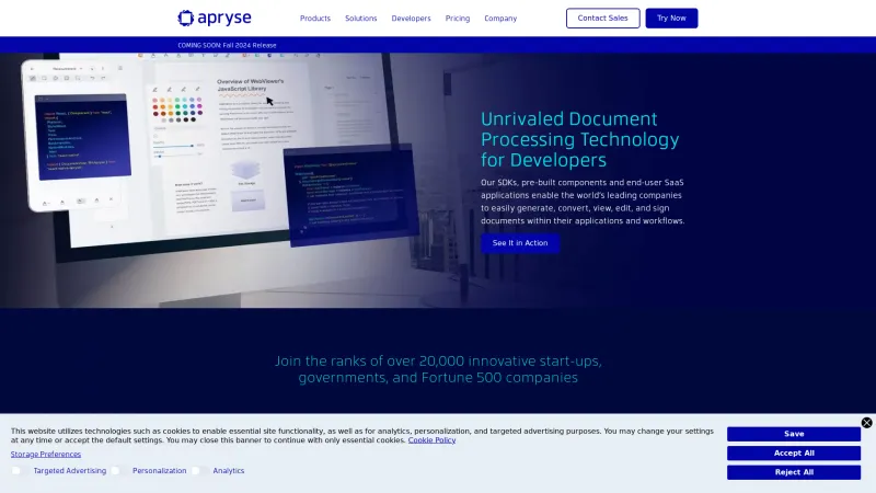 Homepage of Apryse PDF SDK