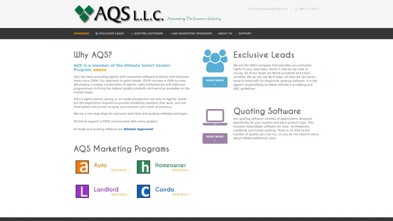 Homepage of AQS Quoting Software