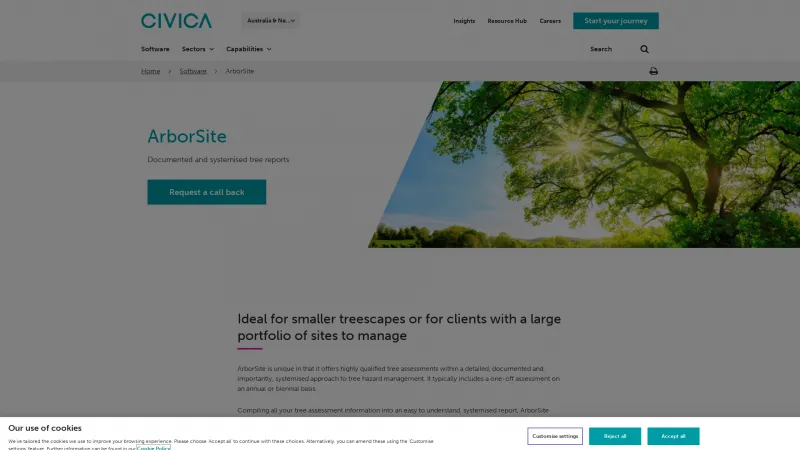 Homepage of ArborSite