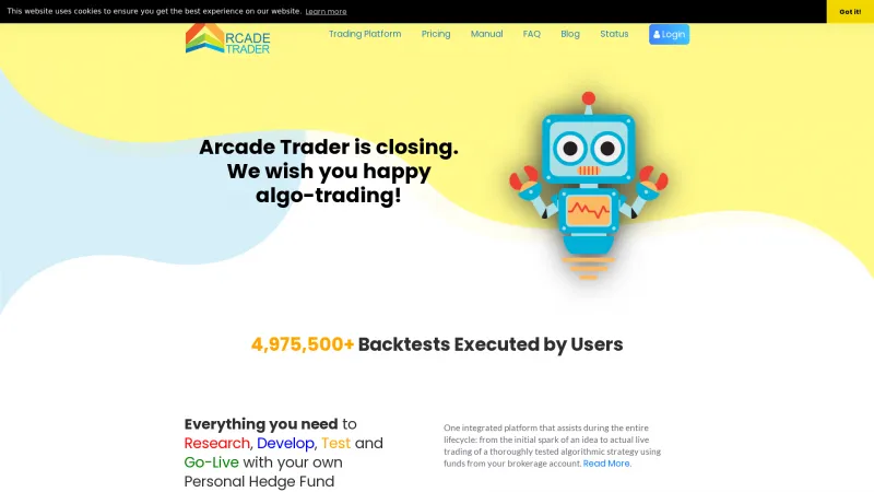 Homepage of Arcade Trader