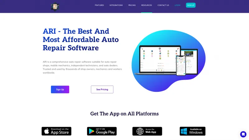 Homepage of ARI (Auto Repair Software)