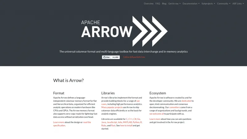 Homepage of Apache Arrow