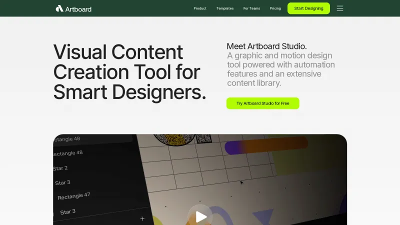 Homepage of Artboard Studio