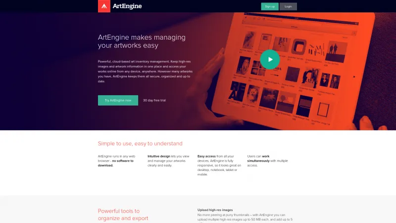 Homepage of ArtEngine