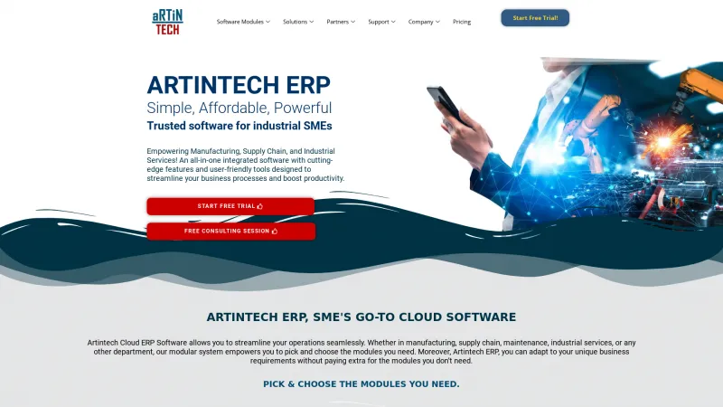 Homepage of Artintech ERP