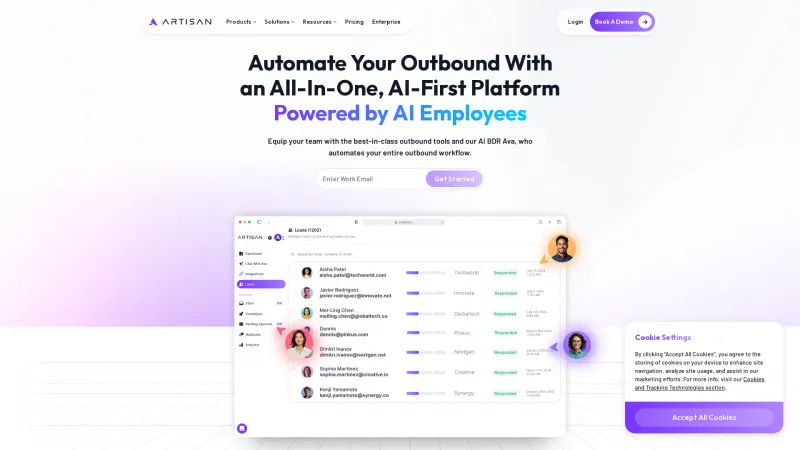 Homepage of Artisan AI