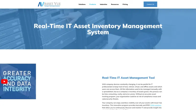 Homepage of Asset VUE Inventory