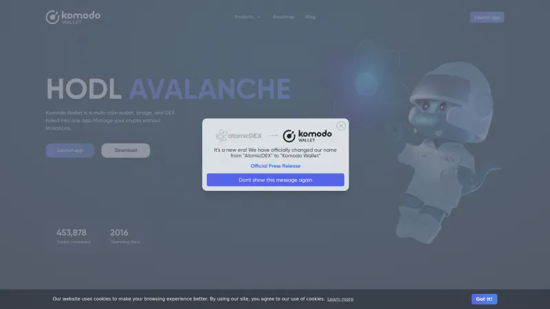 Homepage of Komodo Wallet