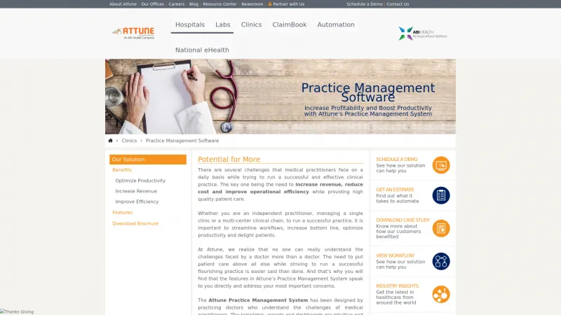 Homepage of Attune Practice Management