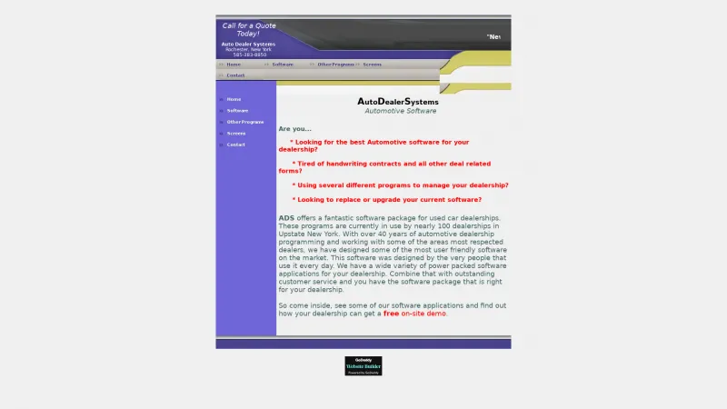 Homepage of Auto Dealer Systems