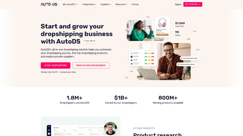 Homepage of AutoDS