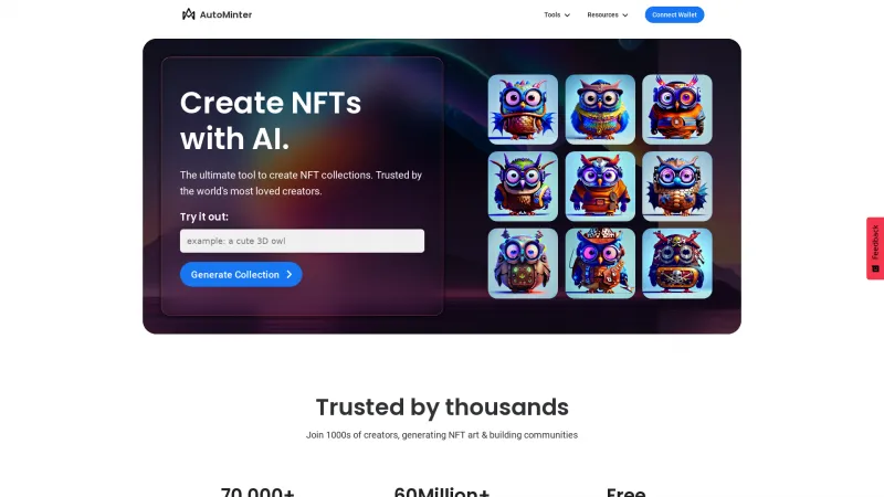 Homepage of AutoMinter