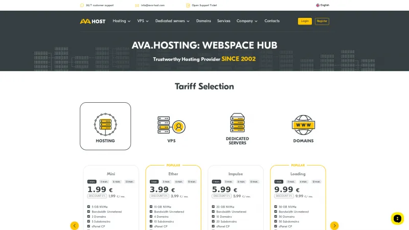 Homepage of AvaHost