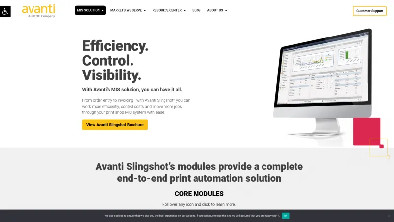 Homepage of Avanti Slingshot MIS