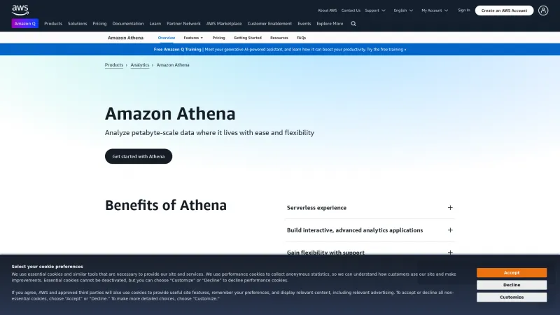 Homepage of Amazon Athena