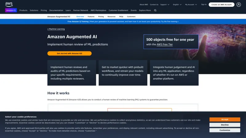 Homepage of Amazon Augmented AI (A2I)