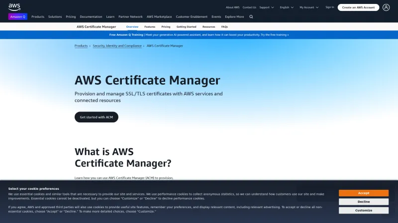 Homepage of AWS Certificate Manager