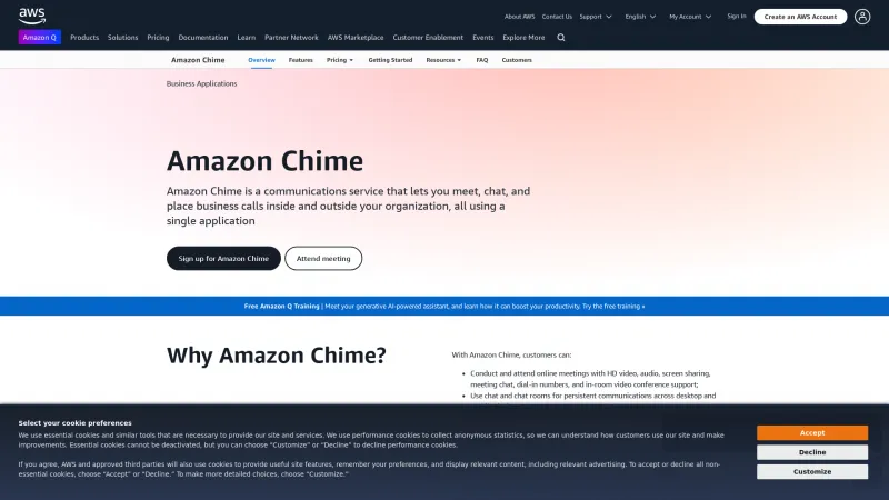 Homepage of Amazon Chime