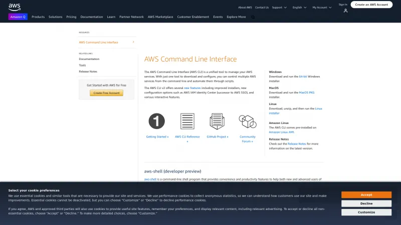 Homepage of AWS Command Line Interface (CLI)