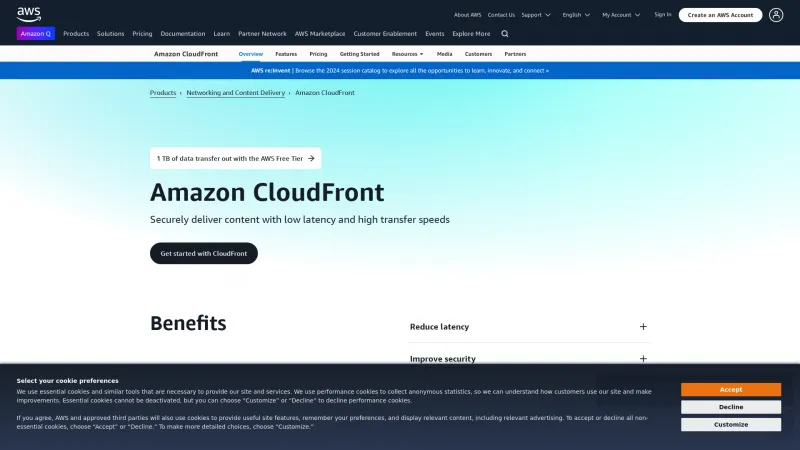 Homepage of Amazon CloudFront