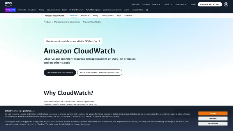 Homepage of Amazon CloudWatch