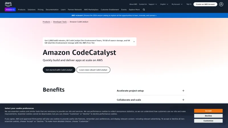 Homepage of Amazon CodeCatalyst