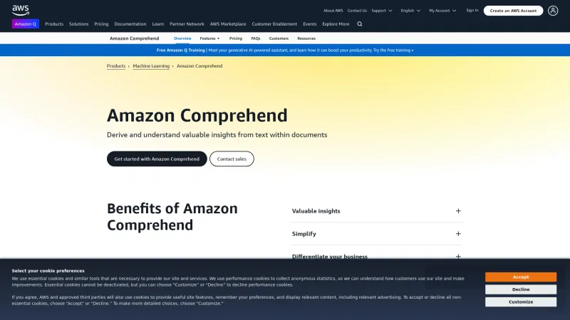 Homepage of Amazon Comprehend