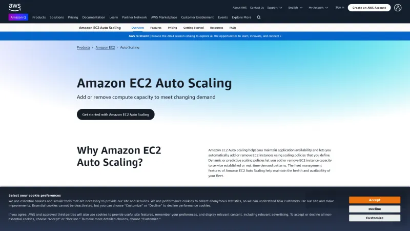 Homepage of Amazon EC2 Auto Scaling