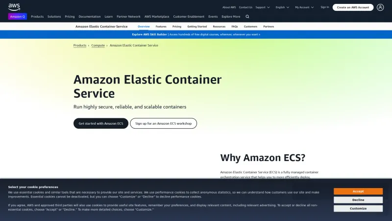 Homepage of Amazon ECS