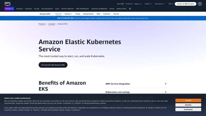 Homepage of Amazon EKS