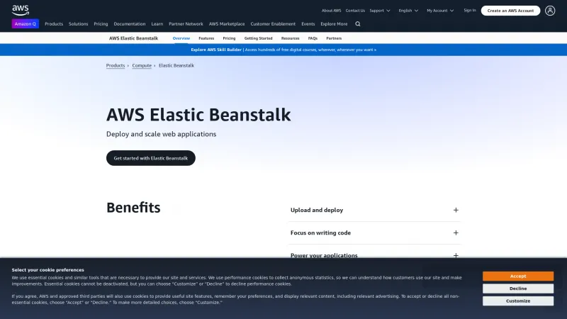 Homepage of AWS Elastic Beanstalk